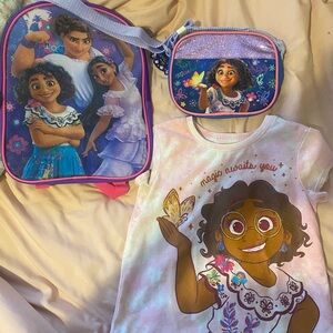 Disney Encanto Purple and Pink Backpack Set with shirt size 4